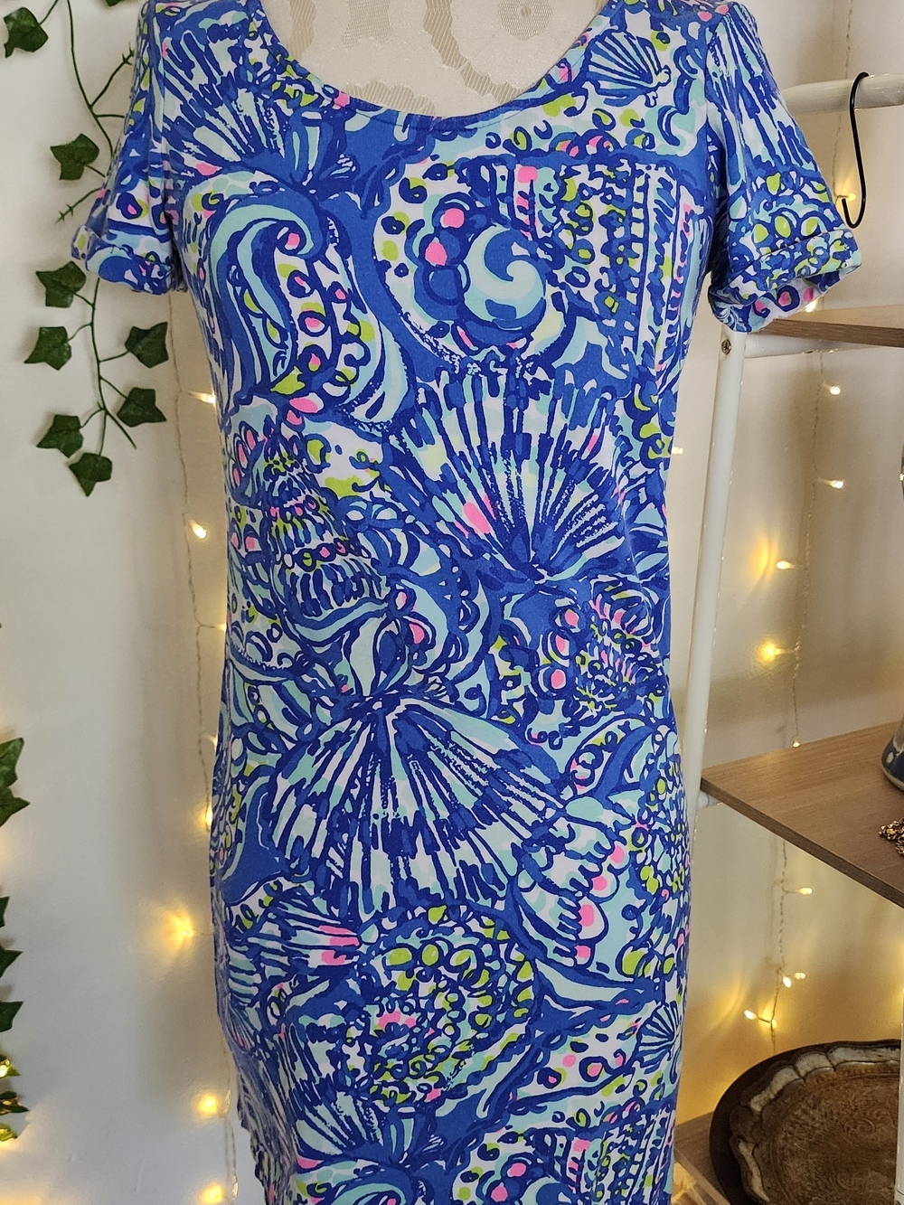 Lilly Pulitzer Blue Aqua Seashell-Print Midi Dress